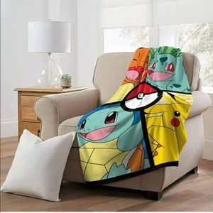 Pokemon Plush Throw Blanket Pikachu, Squirtle, Charmander, Bulbasaur, Pokeball